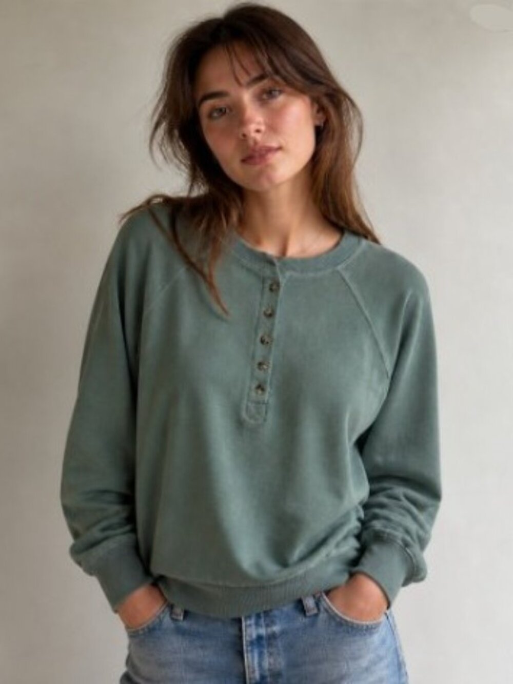 GAP Ultra Soft Henley Sweatshirt – Sage Green – XS (Fits S/M) – NWT